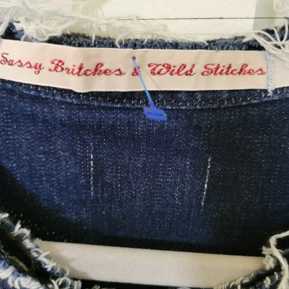 Sassy Britches Women's Denim Jacket with Floral Patch - Picture 7 of 16